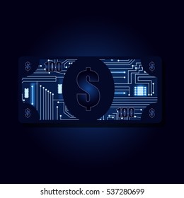 Money with a technological electronics circuit.

