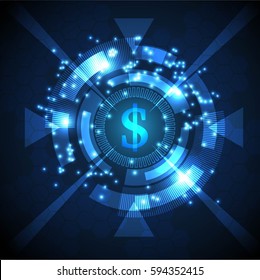 Money And Technology Background, Future Credit Concept, Vector Illustration.