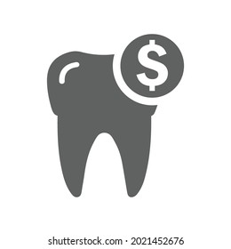 Dinero, dientes, ícono dental. Diseño de color gris.