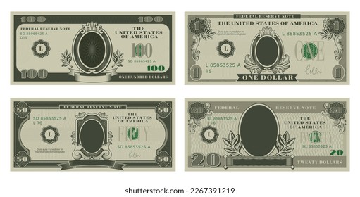 Money template. Ornate symbols for dollars design recent vector fonts and frames