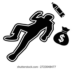 Ladrón de dinero silueta ladrón de dinero. Ilustración vectorial.