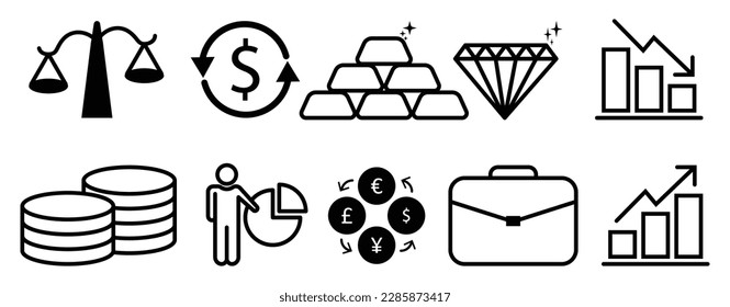Money Thin Line Icon Set. Finance icon set. E-commerce shopping icons set. Payment icon set. Vector graphic illustration.  Money, Business and Finance web icons isolated.