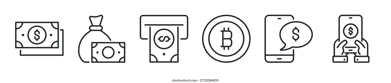 Conjunto de iconos de línea delgada de dinero. Iconos mínimos de Web