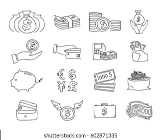 money thin line icon vector set hand drawn line art illustration
