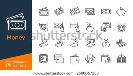 Money thin line icons. Editable stroke. Pixel perfect.