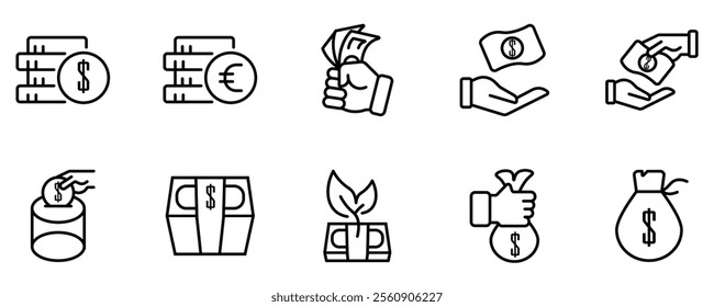 money thin line icons, money, savings, icon set, stock vector. 