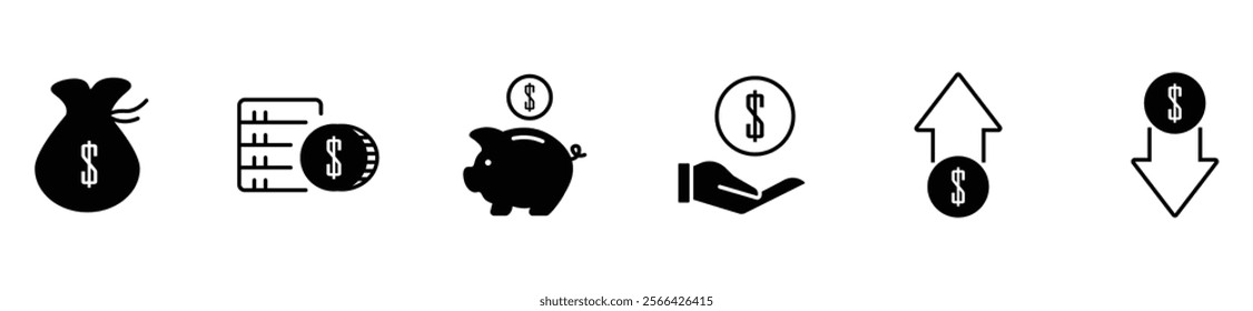 money thin line icons, money, savings, icon set, stock vector.	