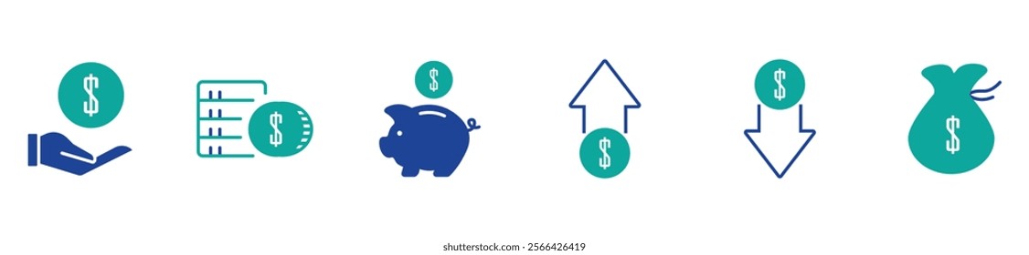 money thin line icons, money, savings, icon set, stock vector.	
