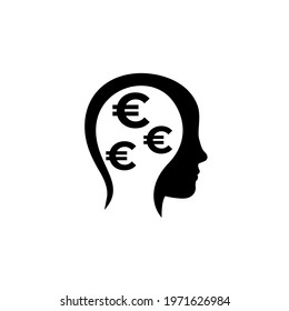 money thinking icon with head and euro