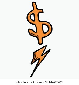 Money Thunder doodle color vector icon. Drawing sketch illustration hand drawn line.