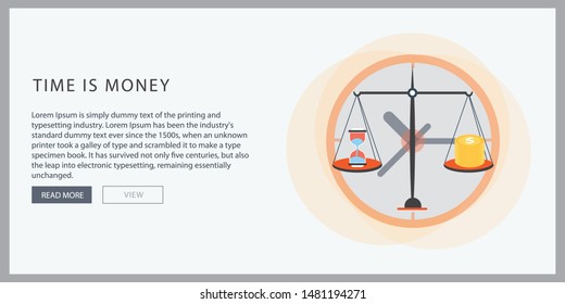 Money and Time balance on the scale. Business Concept