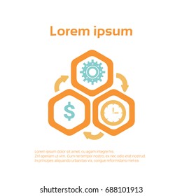 Money Time Business Infographics With Copy Space Banner Flat Vector Illustration