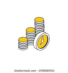 Money time clock. Vector line, 3d stroke isometric, color web icon, new flat style. Creative illustration design, abstract idea for infographics.