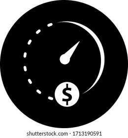 Money time, clock, watch in black circle icon. Concept of UI design elements. Digital countdown app, user interface kit, mobile clock interface. It's time to dollar vector sign