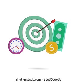 ilustración vectorial de icono de dinero, tiempo y dardos con color rosa mejor para las imágenes de decoración de su propiedad, tema comercial y financiero 