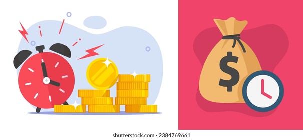 Money time deadline payment alarm clock reminder icon vector graphic illustration, cash transaction suspend period, salary wages pay day, quick fast earnings image clipart