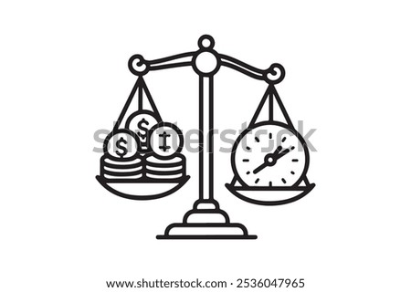 money and time icon vector  in balance scale