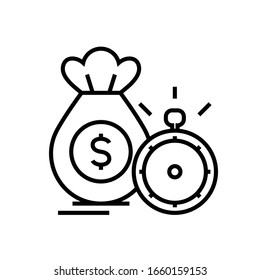 Money and time line icon, concept sign, outline vector illustration, linear symbol.