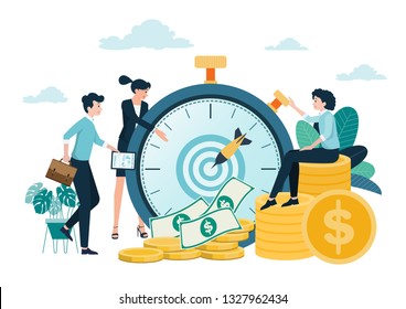 Money And Time Saving Ideas, Planning And Management Investment In The Business Achieves A Specified Period,Revenue Growth.Vector Illustration.