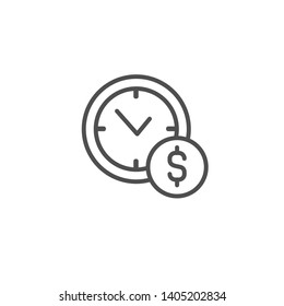 Money time vector icon, concept. Clock line outline sign, linear thin symbol, flat design for web, website, mobile app
