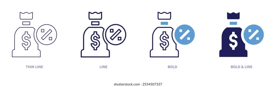 Money timeline icon in 4 different styles. Thin Line, Line, Bold, and Bold Line. Duotone style. Editable stroke.