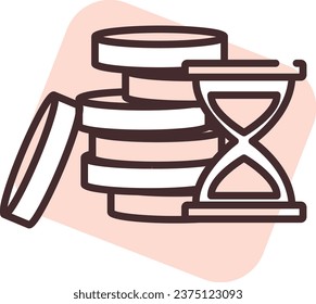 Money timer, illustration or icon, vector on white background.