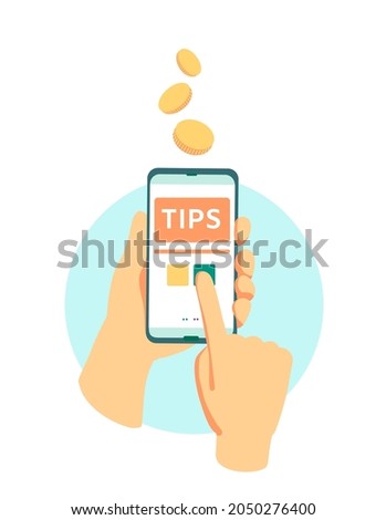 Money tips - virtual payment by phone. Vector donation concept