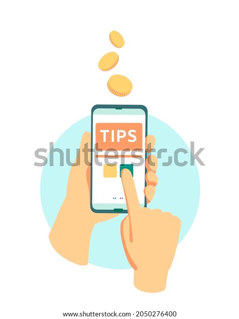 Money tips - virtual payment by phone. Vector\
donation concept