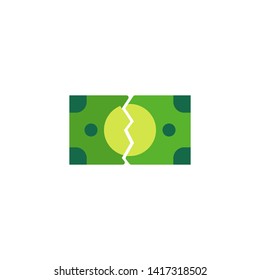 Money Torn flat icon, vector sign, Tearing money banknote colorful pictogram isolated on white. Broken Bills symbol, logo illustration. Flat style design