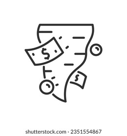 Money tornado, linear icon. Hurricane and money. Picks up and blows money. Line with editable stroke