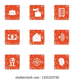 Money tour icons set. Grunge set of 9 money tour vector icons for web isolated on white background