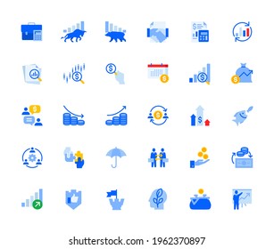 Money trading and investment icons set for personal and business use. Vector illustration icons for graphic and web design, app development, marketing material and business presentation.