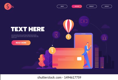 Money transaction around world, business, mobile banking and mobile payment. Vector illustration