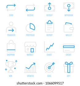 Money Transaction Financial Payment Vector icon set. Included the icons as portfolio, wallet, market, goal, withdraw, deposit, transfer and more.