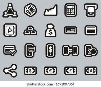 Money Transaction Icons White On Black Sticker Set Big