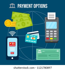 Money transaction and payment options. Flat style, vector Illustration