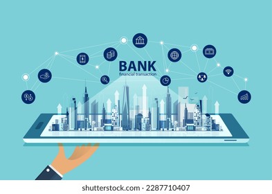 Tecnología de transacciones de dinero por concepto de teléfono móvil. conexión de red local y global. transferencia de dinero. divisas. mecanismo de pago. transacciones de moneda y tecnología globales. vector. 