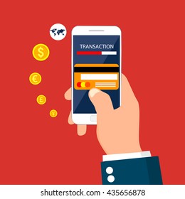 Money transaction,business, mobile banking and mobile payment. Vector illustration.