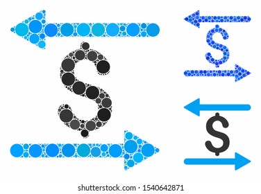 Money transactions composition of small circles in variable sizes and shades, based on money transactions icon. Vector small circles are united into blue composition.