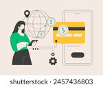 Money transfer abstract concept vector illustration. Credit card transfer, digital payment method, online cashback service, electronic bank transaction, sending money worldwide abstract metaphor.