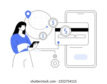 Ilustración del vector de concepto abstracto de transferencia de dinero. Transferencia de tarjeta de crédito, método de pago digital, servicio de devolución de efectivo en línea, transacción bancaria electrónica, envío de dinero a nivel mundial metáfora abstracta.