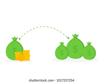 Money transfer in money bag, money donations, vector illustration.