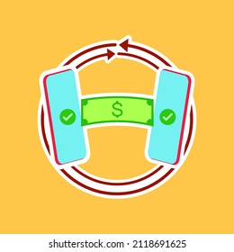 Transferencia De Dinero Entre El Diseño Del Vector De Teléfono Móvil Ilustración Adecuada A Las Empresas, Banca, Icono, Símbolo, Finanzas
