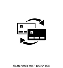 Money Transfer Between Plastic Cards. Flat Vector Icon. Simple black symbol on white background