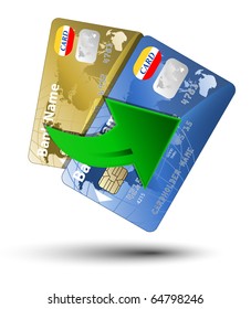 Money transfer between plastic cards, vector