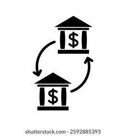 Money transfer between two banks. Financial transaction cycle. Vector illustration.