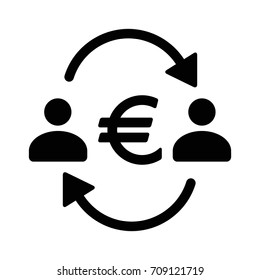 Money transfer between two people with euro sign flat vector icon for apps and websites