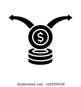 Money transfer black icon, concept illustration, vector flat symbol, glyph sign.