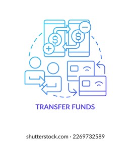 Money transfer blue gradient concept icon. Digital wallet. Online payments. Mobile banking advantage abstract idea thin line illustration. Isolated outline drawing. Myriad Pro-Bold font used