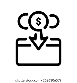 Money Transfer to Card with Falling Coins in Black Line Design
